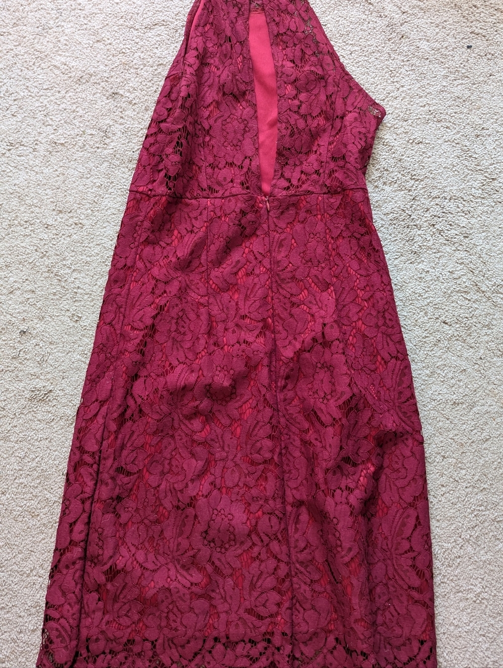 Women's Lace Halter Midi Dress in Burgundy - Picture 2 of 5